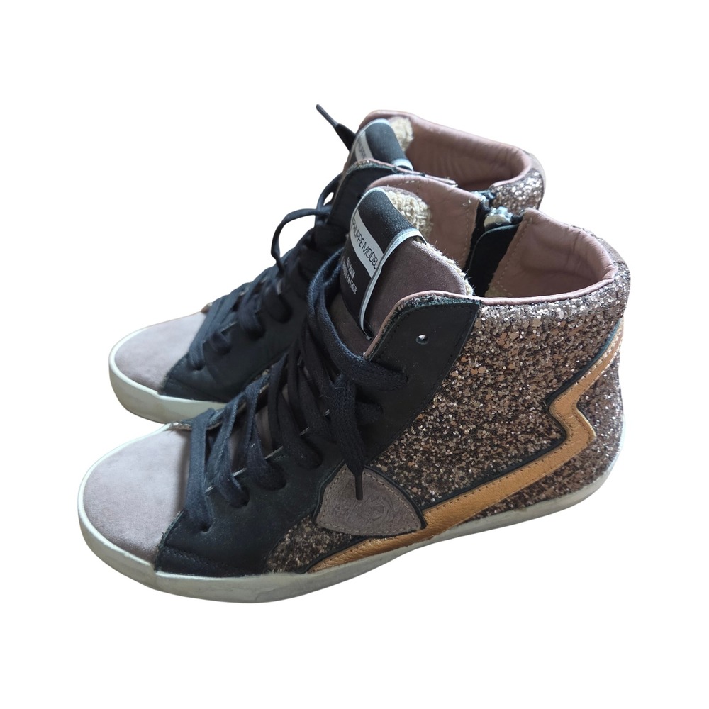 Philippe Model Paris Glitter Suede High Top Sneaker 6.5 Bronze Glam Streetwear